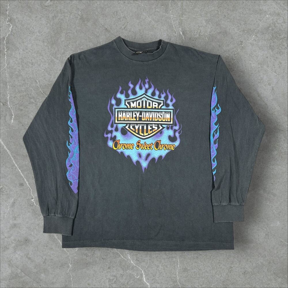Vintage Harley Davidson Chrome Flames XL Single Stitch Reprint Longsleeve Shirt